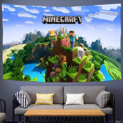 M-Minecraft Photo Backdrop Kids Happy Birthday Party Photography Backgrounds Banner Photoshoot Backdrops