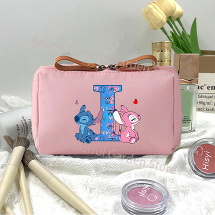 Disney Stitch Fashion Makeup Pouch for Women Cartoon Letter A-Z Printed Cosmetic Bag Students Portable Washing Bags Girls Gifts