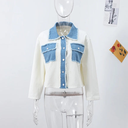 Women Patchwork Fringes Denim Jackets Coats Baggy Long Sleeves Spring Summer Jeans Tops Distressed High Street Elegant Lady Coat