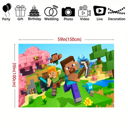 M-Minecraft Photo Backdrop Kids Happy Birthday Party Photography Backgrounds Banner Photoshoot Backdrops