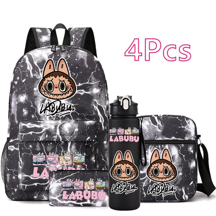 4Pcs/set Cute Printed Backpack Teenger Student Boy Girl Bookbag Schoolbag Travel Bag Outdoor 750Ml Water Bottle Kid Gift Mochila