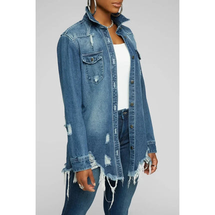 Women Jeans Jackets Spring Summer Ripped Denim Vintage Casual Denim Jacket Long Sleeve Female Chic Coat Streetwear 2024