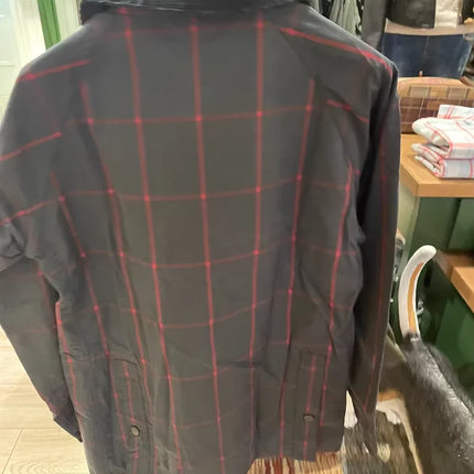 B@r Bedale Wax Coat Plaid Blue Triple Crown Slim Fit