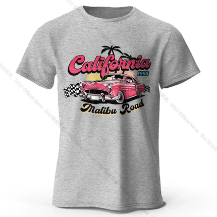 Pink Vintage Car T-Shirt 100% Cotton Retro Vacation Graphic Tee for Women and Girls Summer Holiday Style