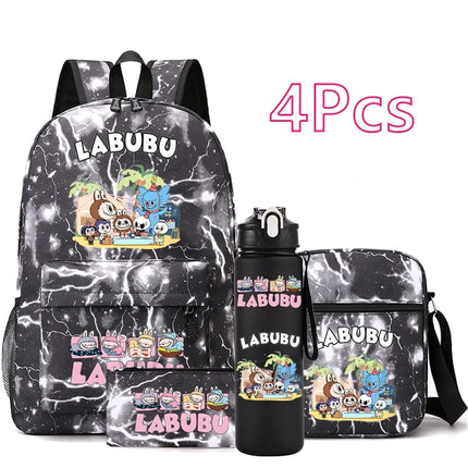 4Pcs/set Cute Printed Backpack Teenger Student Boy Girl Bookbag Schoolbag Travel Bag Outdoor 750Ml Water Bottle Kid Gift Mochila