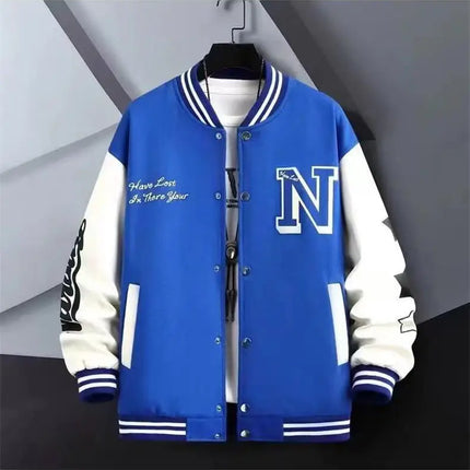 Smiling Face Embroidery Baseball Jacket Preppy Style Patchwork Outerwear Coat Men's Clothing Vintage Streetwear Hip Hop Jacket