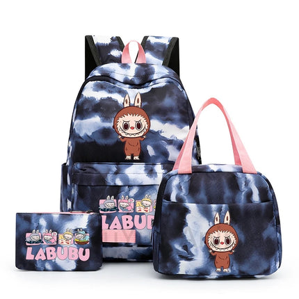 3Pcs/set Cartoon Printed Backpack with Lunch Bag Pencil Case Boy Girl Knapsack Teenage Student Large Capacity Colorful Bookbag