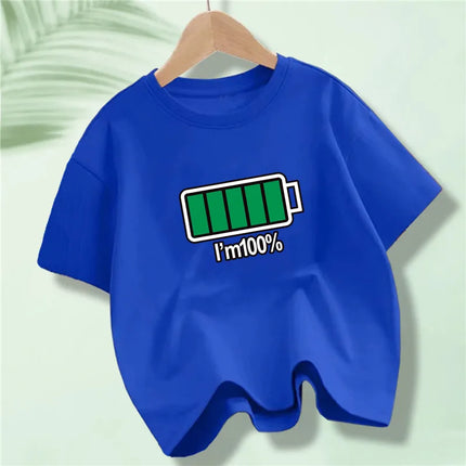 Battery Energy Low Help Me Printed T-Shirt For Boys Harajuku Funny T Shirt Kids Cotton Summer Tops Tee