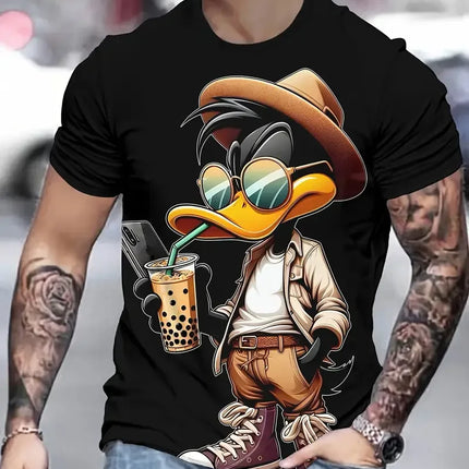 Funny Men's T Shirt Cartoon Duck Print Summer Casual Short Sleeve Pullover Fashion T-shirts Outdoor Male Overszied Clothing