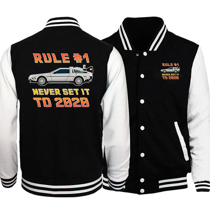 Back To The Future Out Of The Time Mens Suits New Fashion Tops Character Pattern Baseball Coats Fleece Oversized Male Clothing