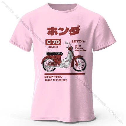 Japanese Retro Motorcycle Print 100% Cotton T-Shirt, Soft & Breathable Round Neck Short Sleeve Tee, Unisex Vintage Style