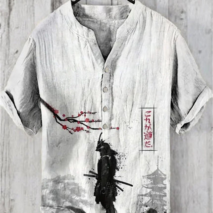 New style simple flower V-neck short-sleeved shirt foreign trade fashion casual loose T-shirt shirt bamboo linen shirt top