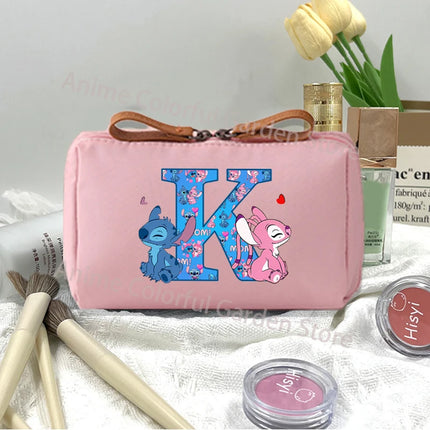Disney Stitch Fashion Makeup Pouch for Women Cartoon Letter A-Z Printed Cosmetic Bag Students Portable Washing Bags Girls Gifts
