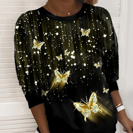 Butterfly Sparkly Painting Casual Weekend Long Sleeve