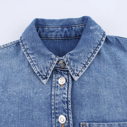 Spring Women's Suit Short Denim Shirt Jacket High Waist Department With Wide Leg Pants 2025 Casual Jacket Jeans 2-piece Set