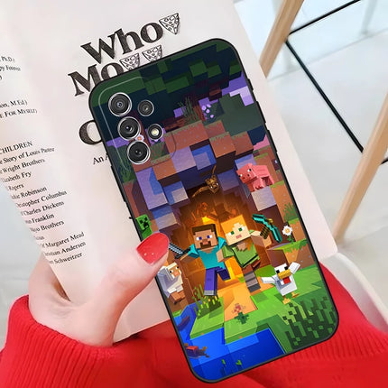 MINISO-Cute M-Minecraft Block World Phone Case For Samsung Galaxy A55 A54 A53 A52 A34 S24 S25 FE Ultra S23 Cover