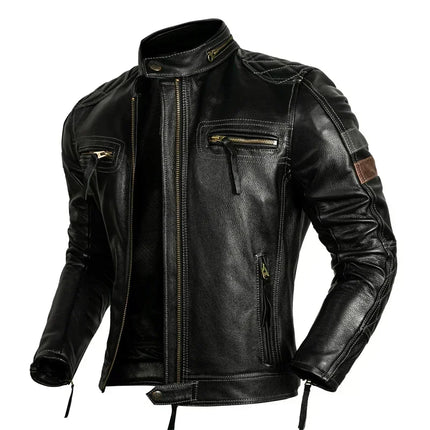 2025 first-layer cowhide, genuine leather jacket, stand-up collar trendy jacket, protective rider