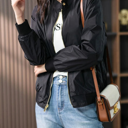 Baseball Aviator Coat Woman Zip-up Black Spring Autumn Plain Bomber Jacket for Women 2025 Trend Fashion High Quality Long Sleeve