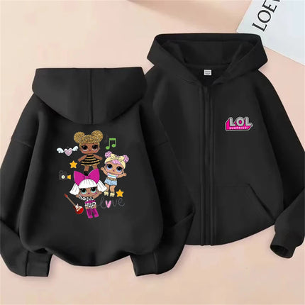 Anime printed pink Sweatshirt children's zipper hoodie girl red Black top outerwear casual fashion clothing Spring Autumn