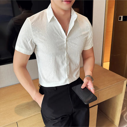 2025 Summer New Flower Shirts Men Short Sleeve Retro Casual Shirts Fashion Versatile Business Slim Social Party Tuxedo Blouse