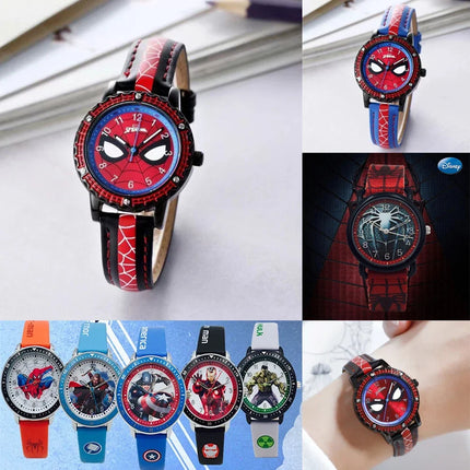 Disney Spider man Children Watches Captain Leather Quartz Kids WristWatch The Men Clock Gifts Toys