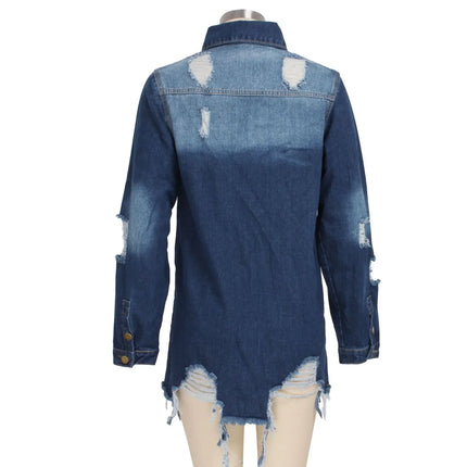 Women Jeans Jackets Spring Summer Ripped Denim Vintage Casual Denim Jacket Long Sleeve Female Chic Coat Streetwear 2024