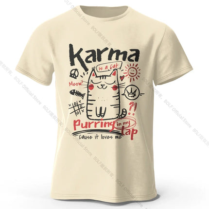 Unisex Japanese Cat T-Shirt 100% Organic Cotton Relaxed Fit Hand-painted Kitten Graphic Tee for Adults Kawaii Style
