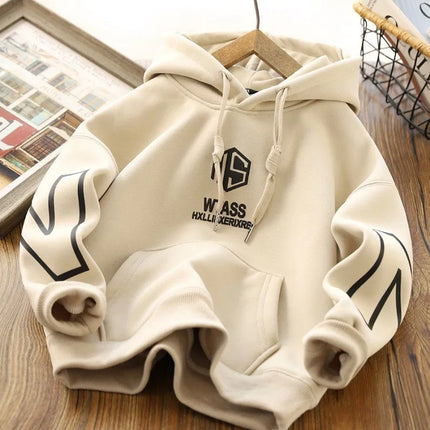 4-14 Years Winter New Boys Hoodies Autumn Lining Plus Velvet Thick Warm Sweatshirt For Teen Boys Letter Print Pullover Tops