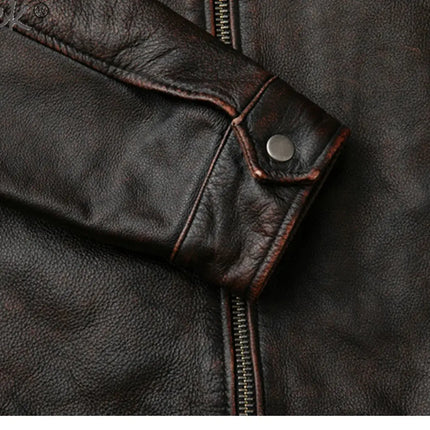 Tcyeek Genuine Leather Jacket for Men Top Layer Cowhide Coats Spring Autumn Vintage Leather Coat Mens Jackets Jaqueta Masculina