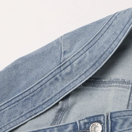VGH Streetwear Spliced Button Chic Denim Jacket for Women Diagonal Collar Long Sleeve Patchwork Pockets Slim Short Coat Female