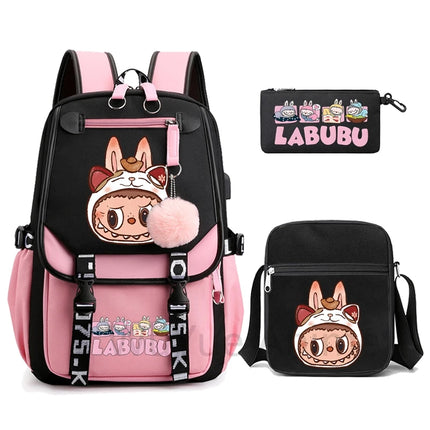 3Pcs/set Cartoon Printed Backpack with Shoulder Bag Pencil Case Bookbag Teenager Kid Student Boy Girl Schoolbag Colorful Bagpack