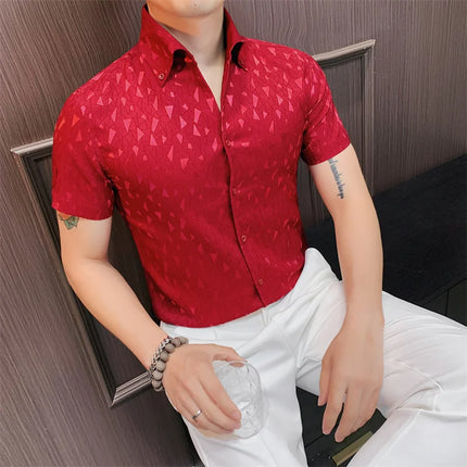 2024 Summer Fashion Printed Shirts High Quality No Ironing Slim Fit Short Sleeve Social Formal Shirt Club Outfits Tuxedo 4XL-M
