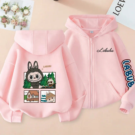 2025 Pop-mart Labubu Children's Coat Anime Cartoon Fashion Loose Coat Boys And Girls Autumn Hip-hop Sweatshirt Adult Clothing