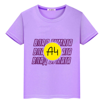 Merch A4 100%Cotton T-shirt Short Tops boys girl clothes y2k one piece Summer Влад Бумага a4 Anime Tees Casual kids clothes