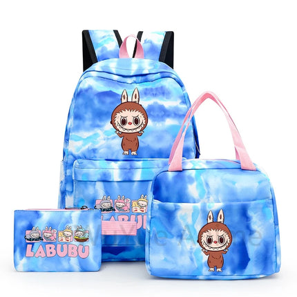 3Pcs/set Cartoon Printed Backpack with Lunch Bag Pencil Case Boy Girl Knapsack Teenage Student Large Capacity Colorful Bookbag