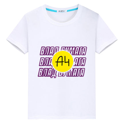 Merch A4 100%Cotton T-shirt Short Tops boys girl clothes y2k one piece Summer Влад Бумага a4 Anime Tees Casual kids clothes