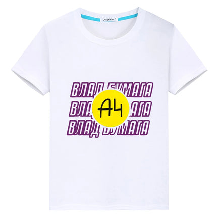 Merch A4 100%Cotton T-shirt Short Tops boys girl clothes y2k one piece Summer Влад Бумага a4 Anime Tees Casual kids clothes