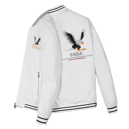 White Men's Embroidered Long Sleeve Jacket, Baseball Collar Casual Coat, Asian Size Black Blue Red Outerwear M-5XL
