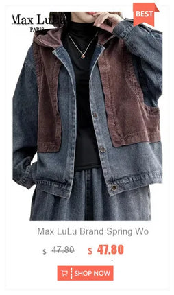 Max LuLu 2025 Spring Clothes Womens Fashion Denim Hooded Jackets Loose Vintage Coats Ladies Casual Classic Patchwork Outerwear