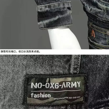 Y2K Retro Denim Jacket High Street Trendy Embroidered Lapel Motorcycle Jacket Loose Casual Fashion Versatile Men's Clothing
