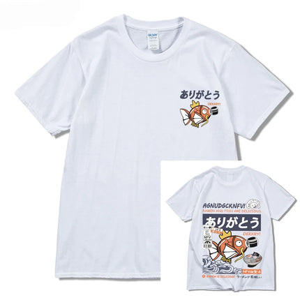 2024 Japanese fun ramen fish print hip hop men's casual comfortable cotton short sleeve T-shirt