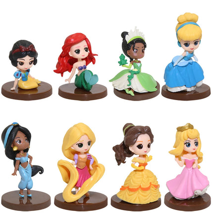 8pcs Disney high quality 8Pcs/Set Kawaii Q Snow White Princess Action Figure Ariel Belle Rapunzel Mermaid Toys Models Girls gift