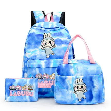 3Pcs/set Cartoon Printed Backpack with Lunch Bag Pencil Case Boy Girl Knapsack Teenage Student Large Capacity Colorful Bookbag