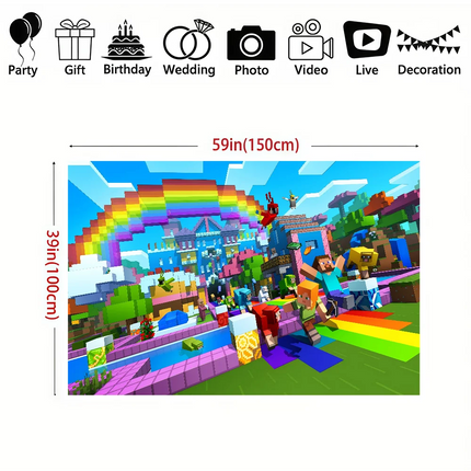 M-Minecraft Photo Backdrop Kids Happy Birthday Party Photography Backgrounds Banner Photoshoot Backdrops