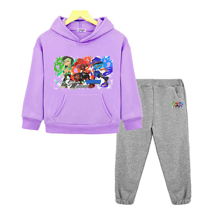 Splatoon anime hoodie Fleece sweatshirt Cartoon jacket  2pcs pullover+Pant boys girls Sports Hooded Sets kids boutique clothes