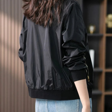 Baseball Aviator Coat Woman Zip-up Black Spring Autumn Plain Bomber Jacket for Women 2025 Trend Fashion High Quality Long Sleeve