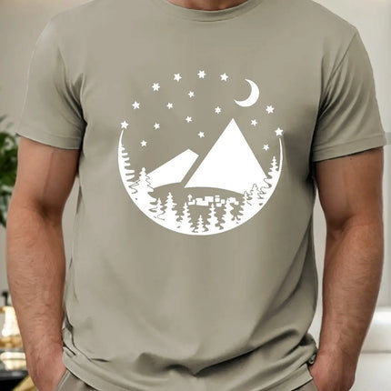 Camping Site Moon Tent Men's Short Sleeve T-shirt Summer T-shirt Top
