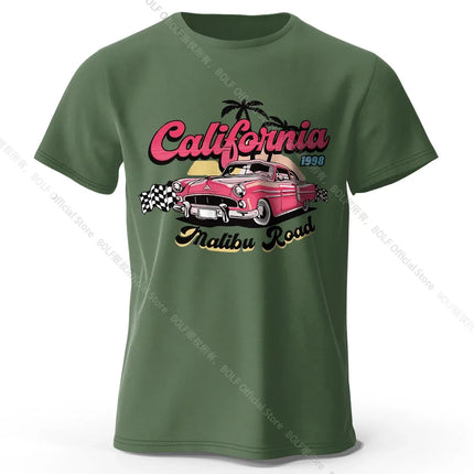 Pink Vintage Car T-Shirt 100% Cotton Retro Vacation Graphic Tee for Women and Girls Summer Holiday Style