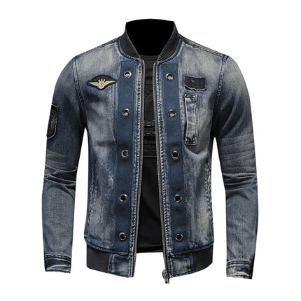 High Quality New Personalized Baseball Collar Jeans Fashion Handsome with All The Trend of Fine with All The Men's Zipper Jacket
