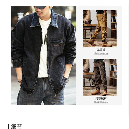 2024 Spring and autumn tide brand American vintage to do old denim coat men casual cargo jacket men